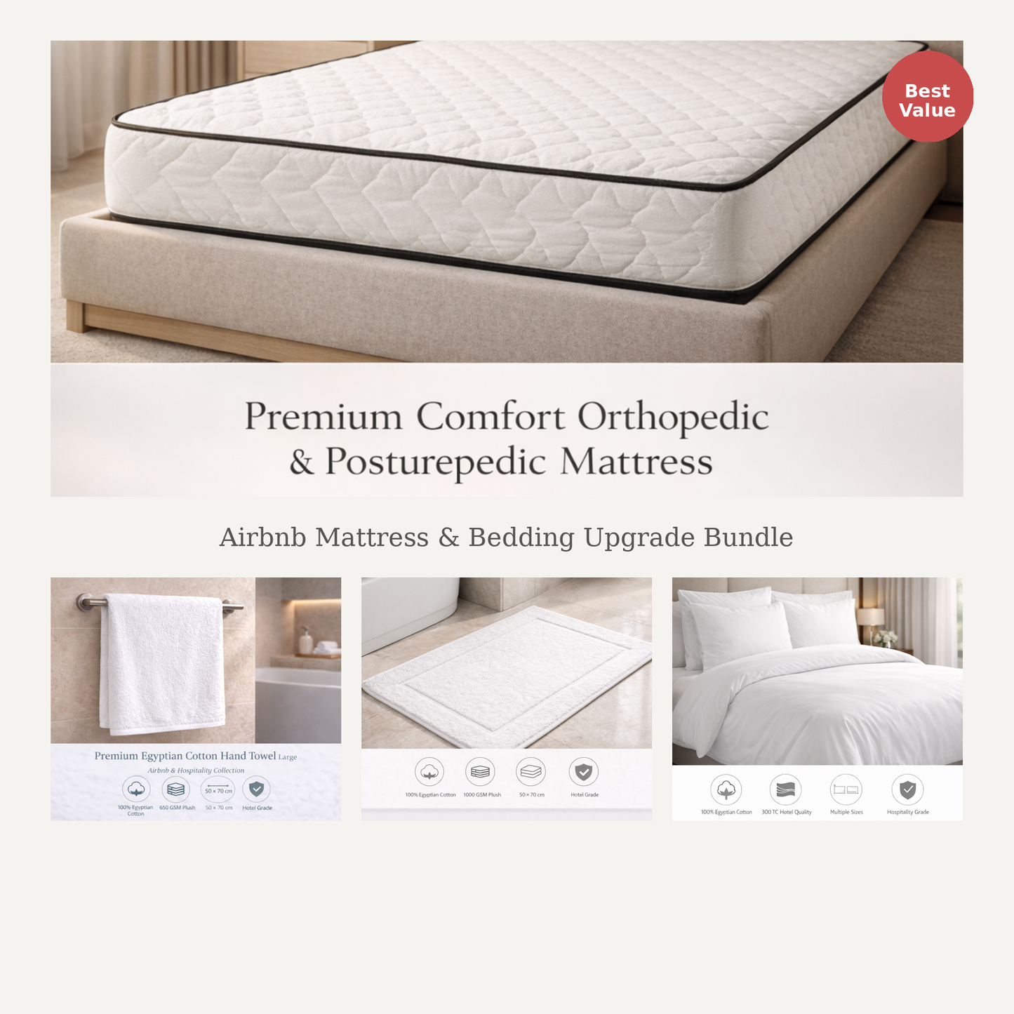 Airbnb mattress and bedding upgrade bundle – queen size comfort upgrade, Egyptian cotton sheets, duvet cover, pillowcases and mattress protector, StyHosp Kenya