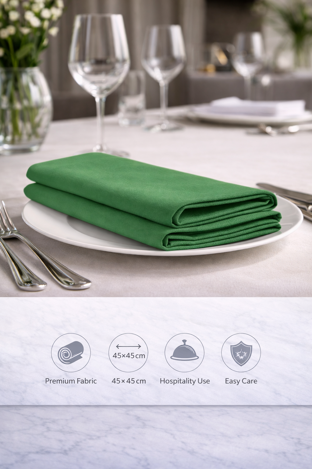 Green table napkins 45×45 cm – fresh hotel-quality cotton napkins for restaurants, hotels and hospitality use, StyHosp Kenya