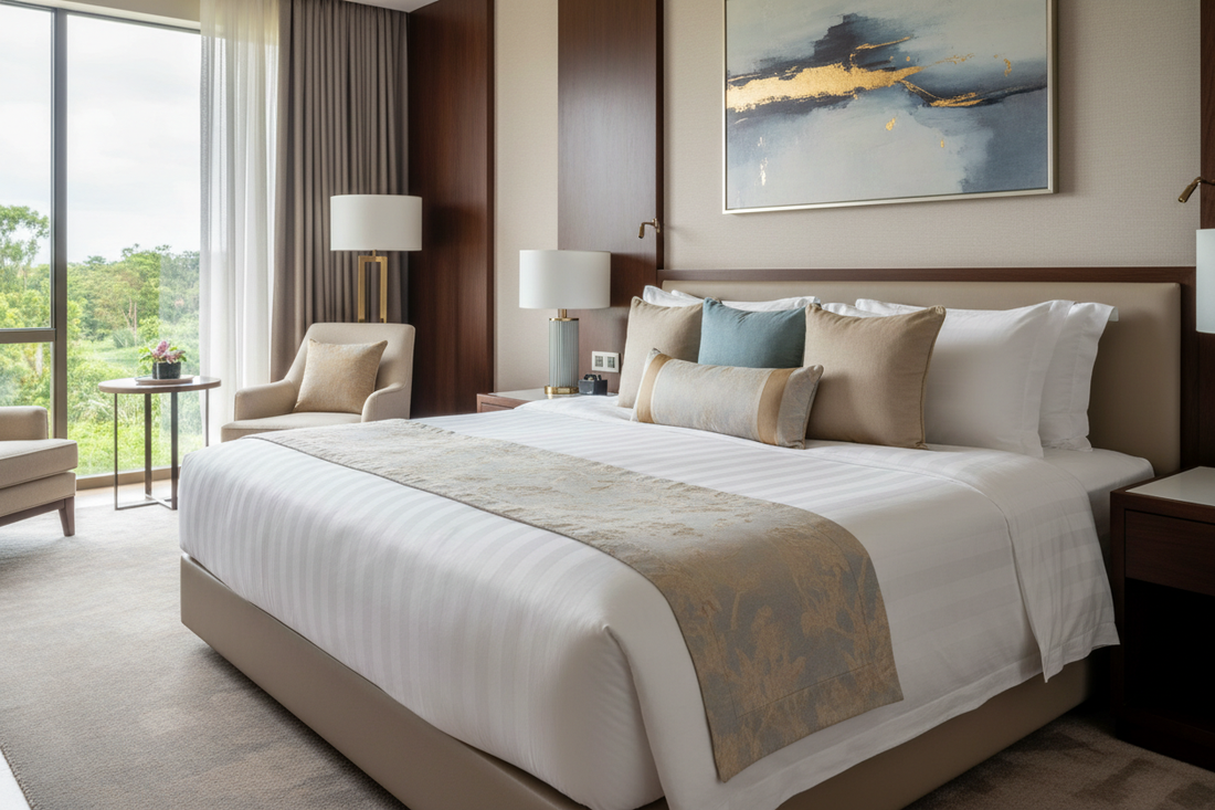 Perfectly presented 5-star hotel room with crisp white bed linen and professional styling for Kenya properties