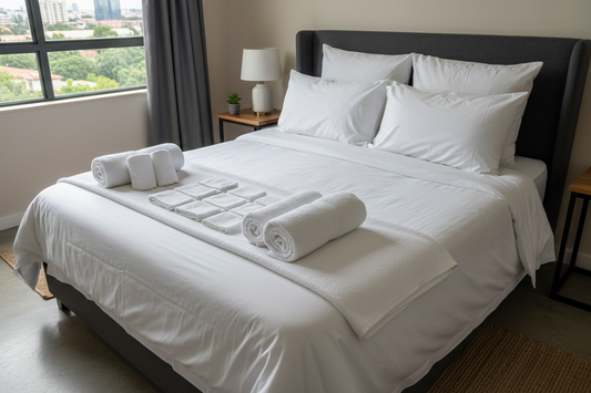 Complete linen checklist setup for new Airbnb hosts in Nairobi showing bed sheets, towels, and essential items
