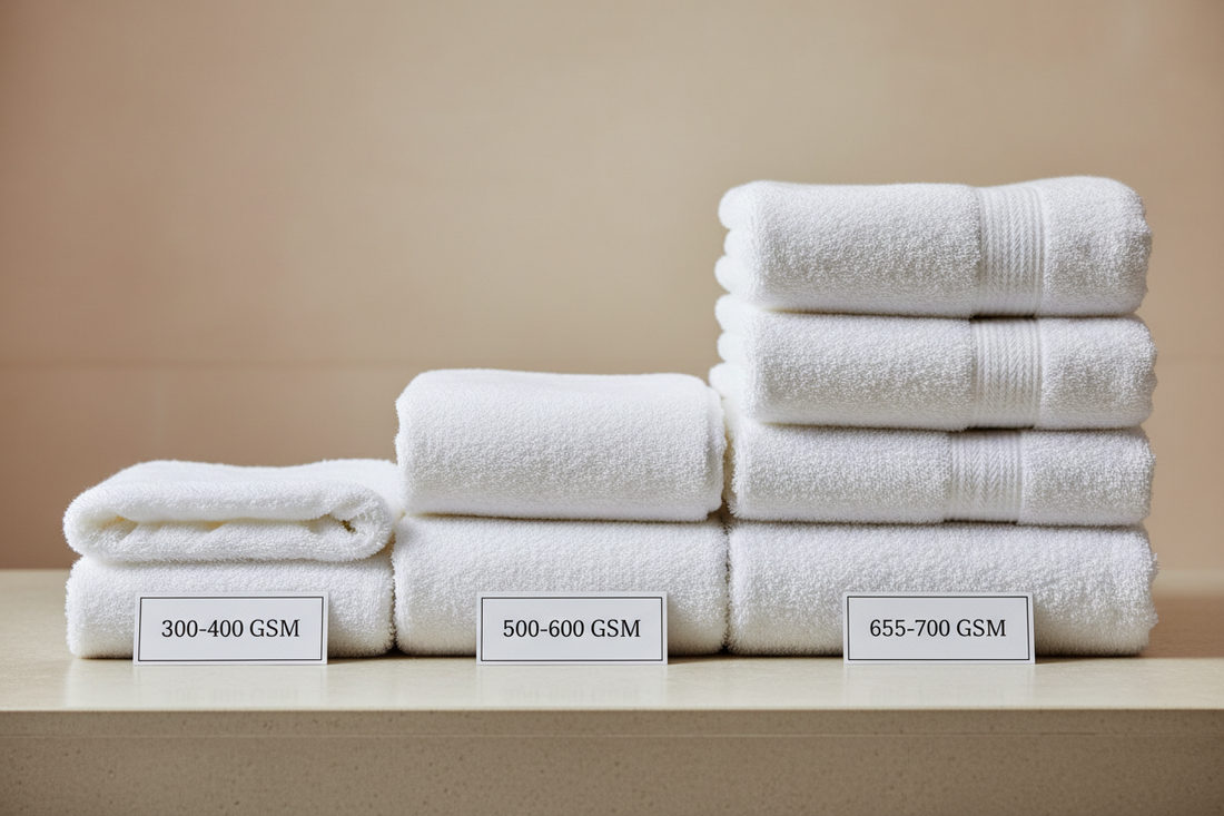 GSM towel weight comparison showing lightweight, medium, and heavy hotel towels for Kenya properties