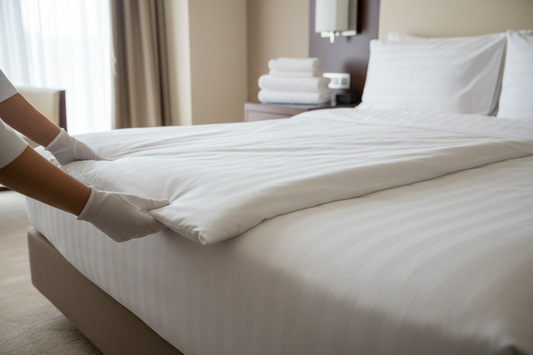 Hotel housekeeper folding white hotel linen - daily weekly monthly linen care checklist for Kenya hotels and Airbnbs 2026