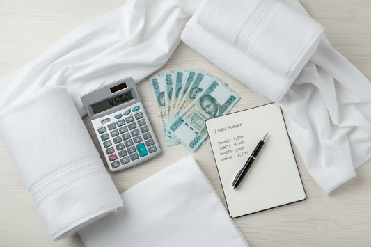 Hotel linen budget planning with Kenyan shillings and calculator showing impact of tourism levy and VAT changes 2026