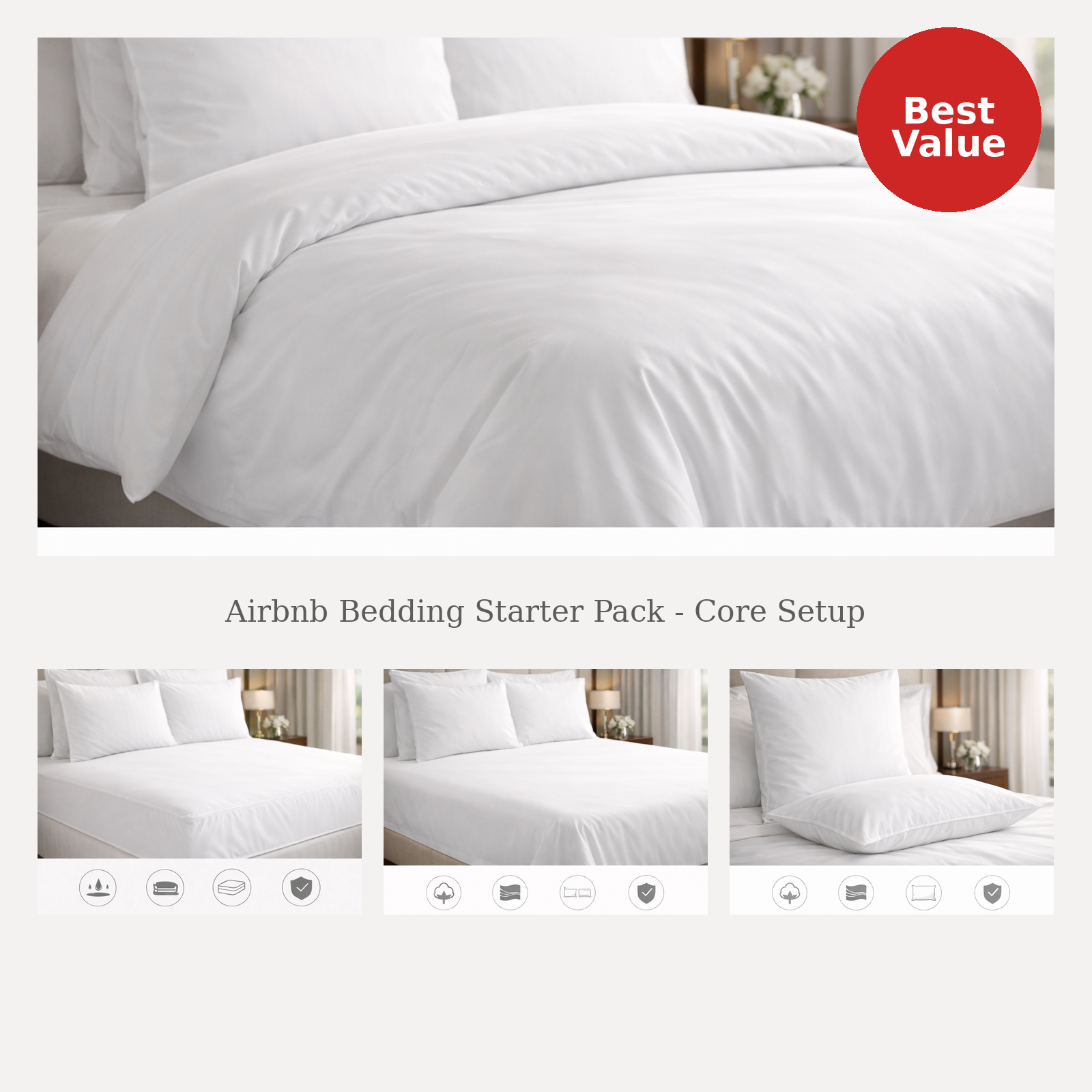 Airbnb bedding starter pack queen size – white 300TC percale Egyptian cotton duvet cover, flat sheet, pillowcases and mattress protector, StyHosp Kenya