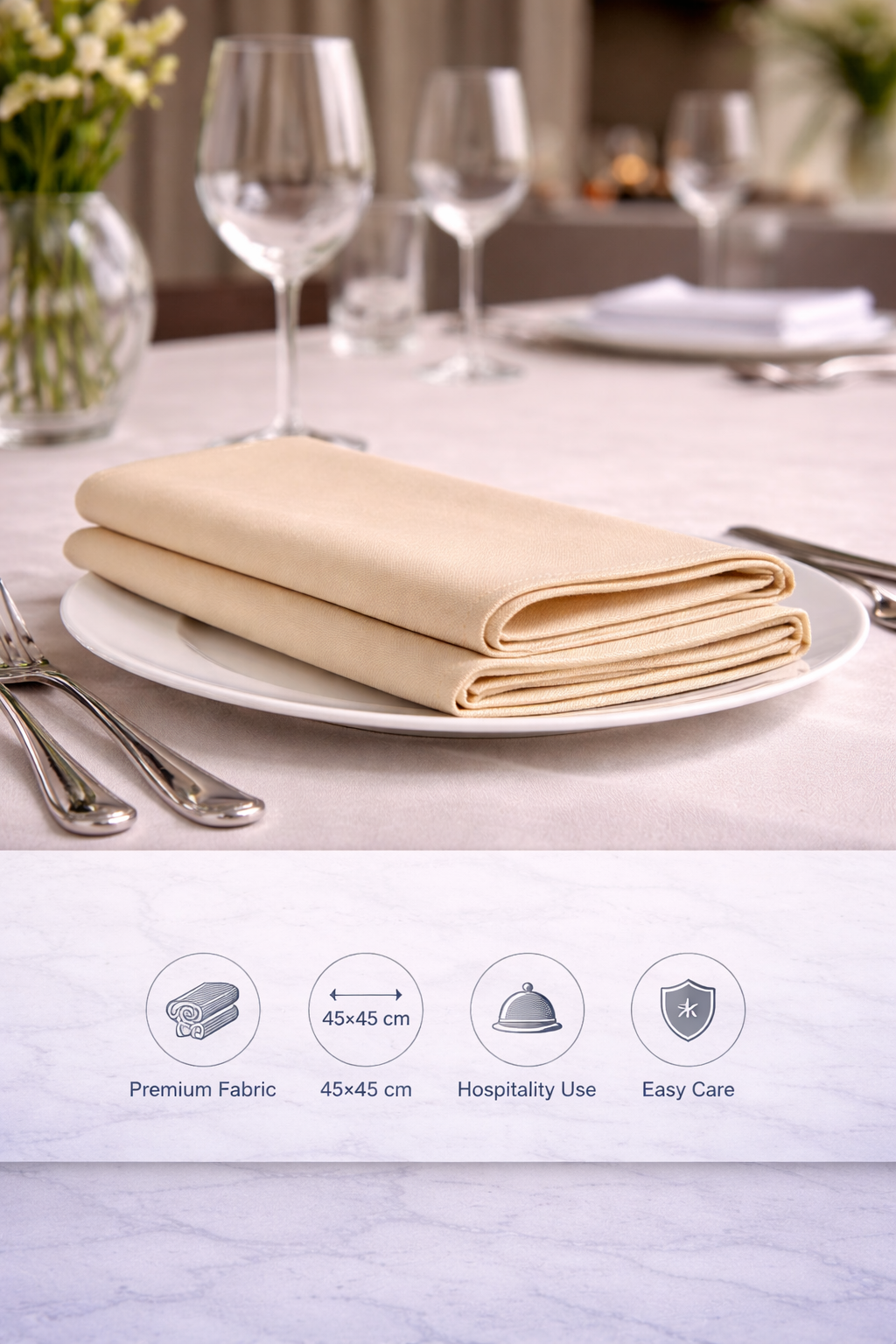 Beige table napkins 45×45 cm – warm-toned hotel-quality cotton napkins for restaurants, hotels and hospitality use, StyHosp Kenya