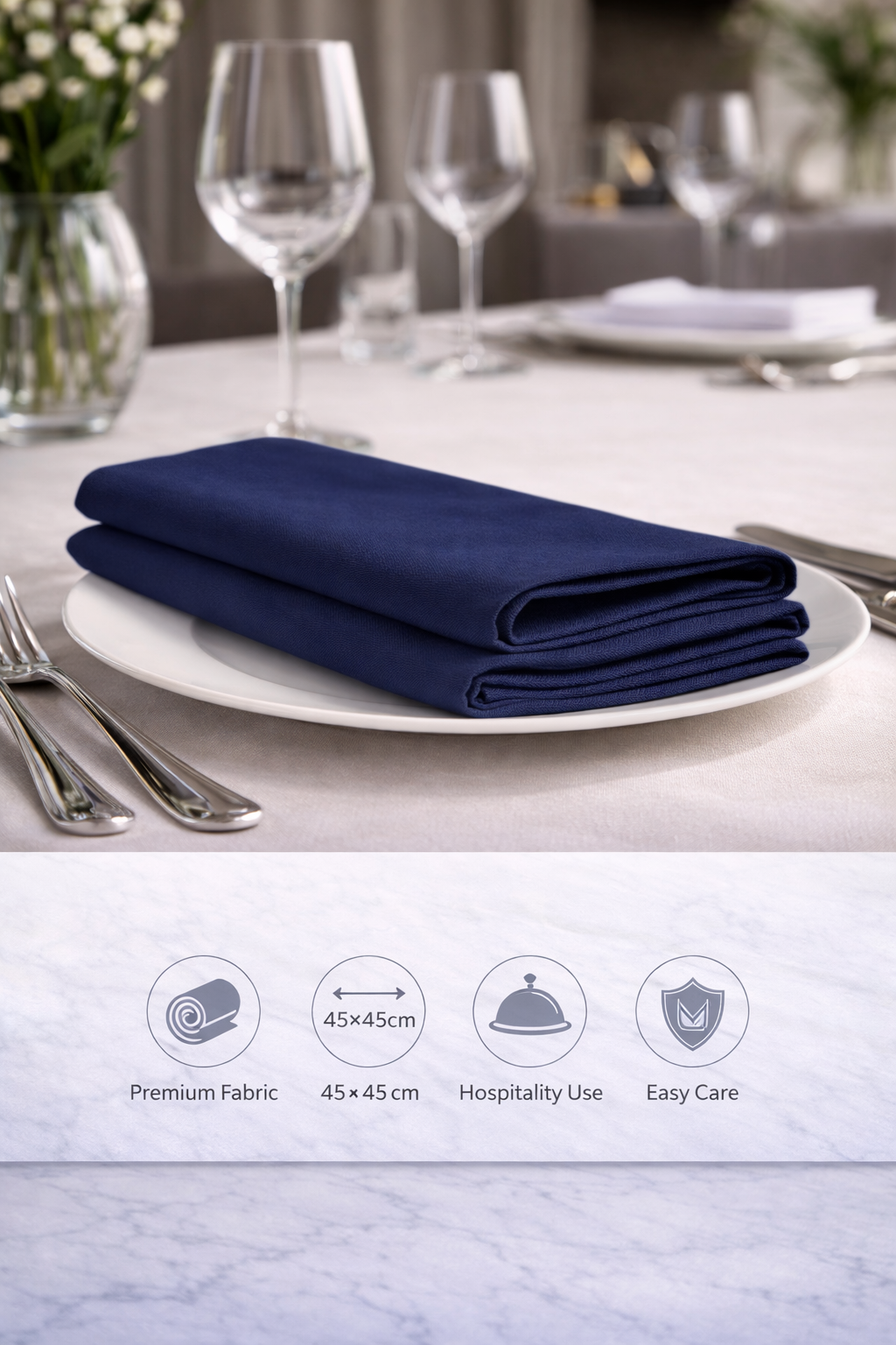 Blue table napkins 45×45 cm – classic hotel-quality cotton napkins for restaurants, hotels and hospitality use, StyHosp Kenya