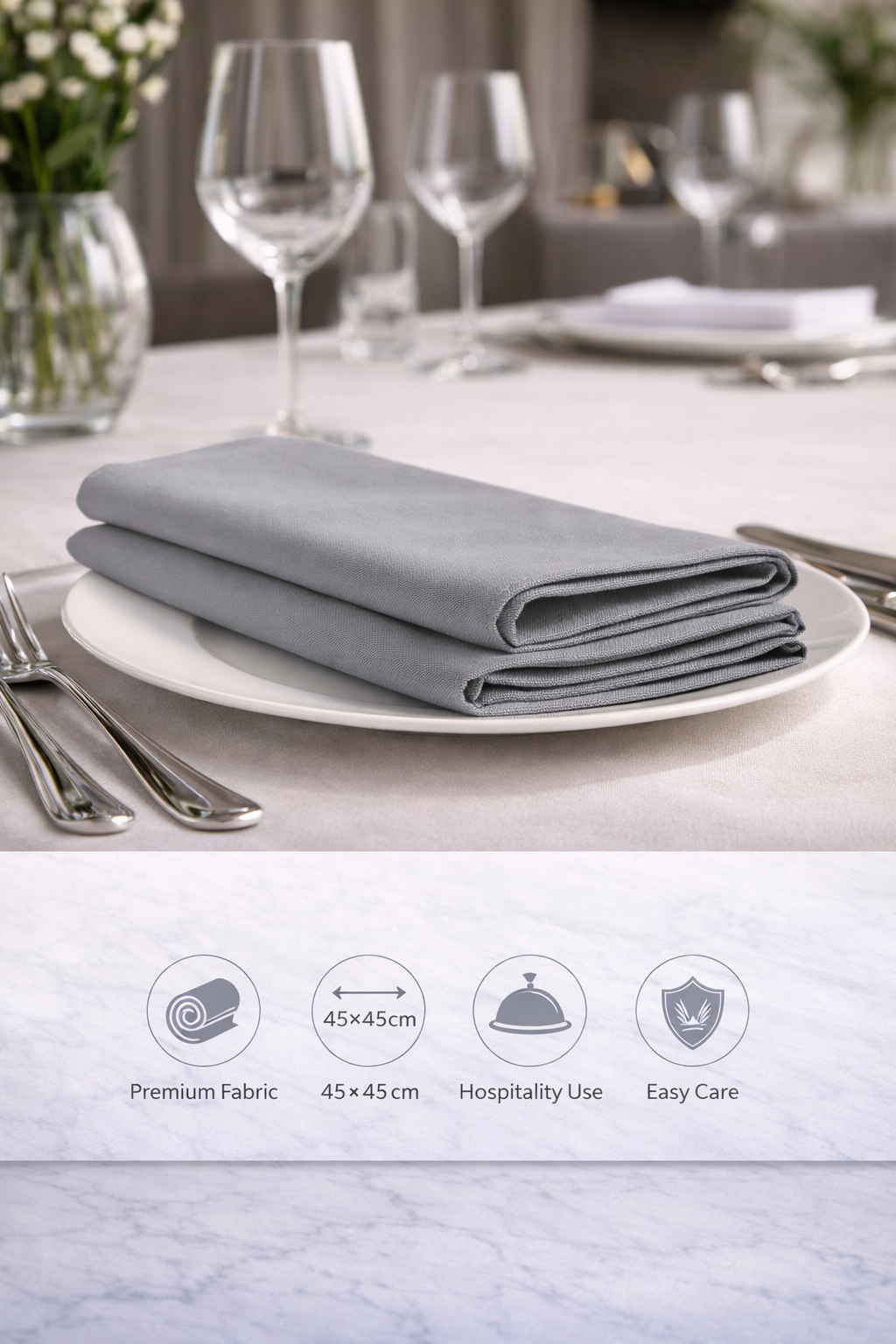 Grey table napkins 45×45 cm – sophisticated hotel-quality cotton napkins for restaurants, hotels and hospitality use, StyHosp Kenya