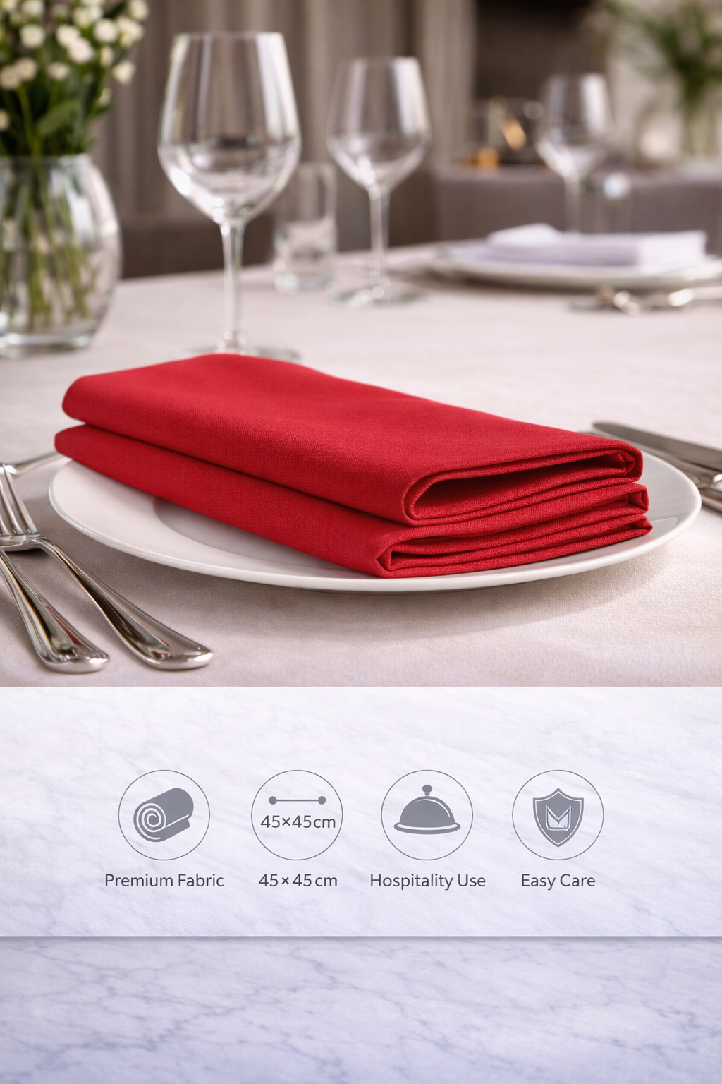 Red table napkins 45×45 cm – vibrant hotel-quality cotton napkins for restaurants, hotels and hospitality use, StyHosp Kenya