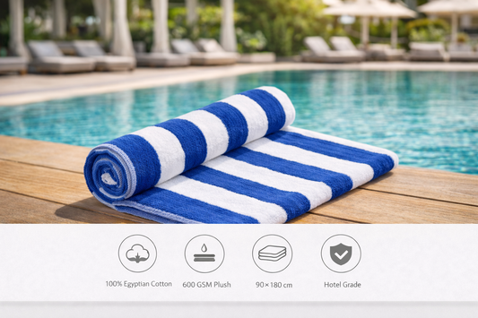 Pool Towel Blue/White Stripe 600GSM