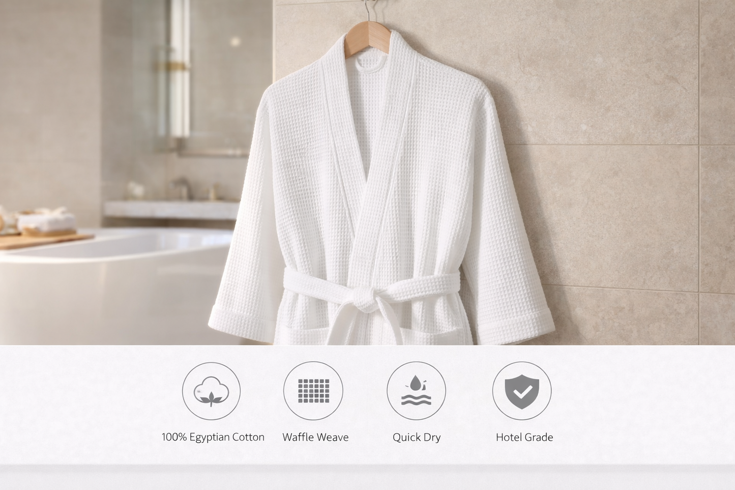 Waffle Bathrobe Egyptian Cotton Lightweight - Kimono Style L/XL